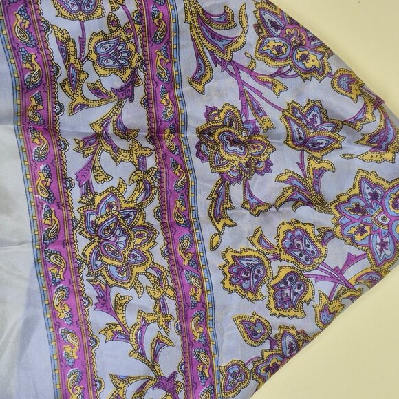 Purple Floral Pattern Scarf 100% Silk Vintage - Picture 1 of 3